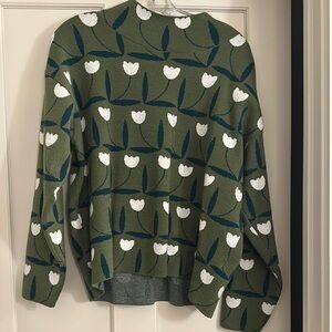 Maeve for Antro Green Sweater with White Floral Pattern